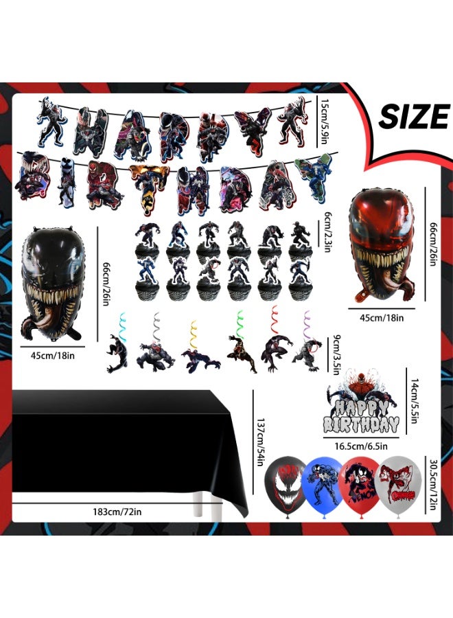 ILovhaprty Venom Birthday Party Decorations, 35pcs Venom Decoration Set - Venom Balloons Banner Tablecloth Cupcake Toppers etc Venom Birthday Party Supplies - Image 2